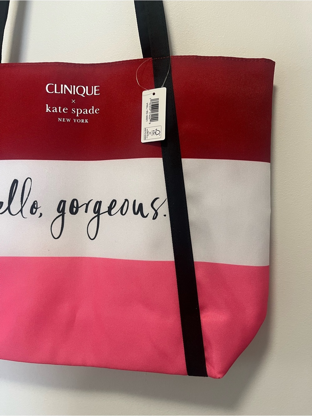 NWT Clinique x Kate Spade Hello Gorgeous Pink Red Tote Bag - Picture 2 of 7